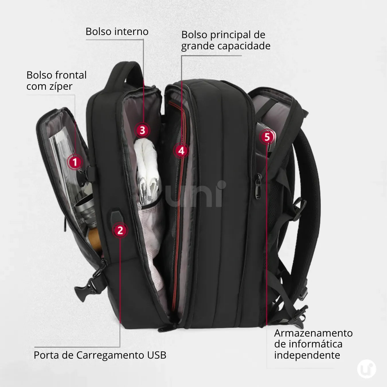 Mochila de Viagem Executiva 45L Impermeável com USB – Unissex para Notebook Romantic Crown - uniescolhas