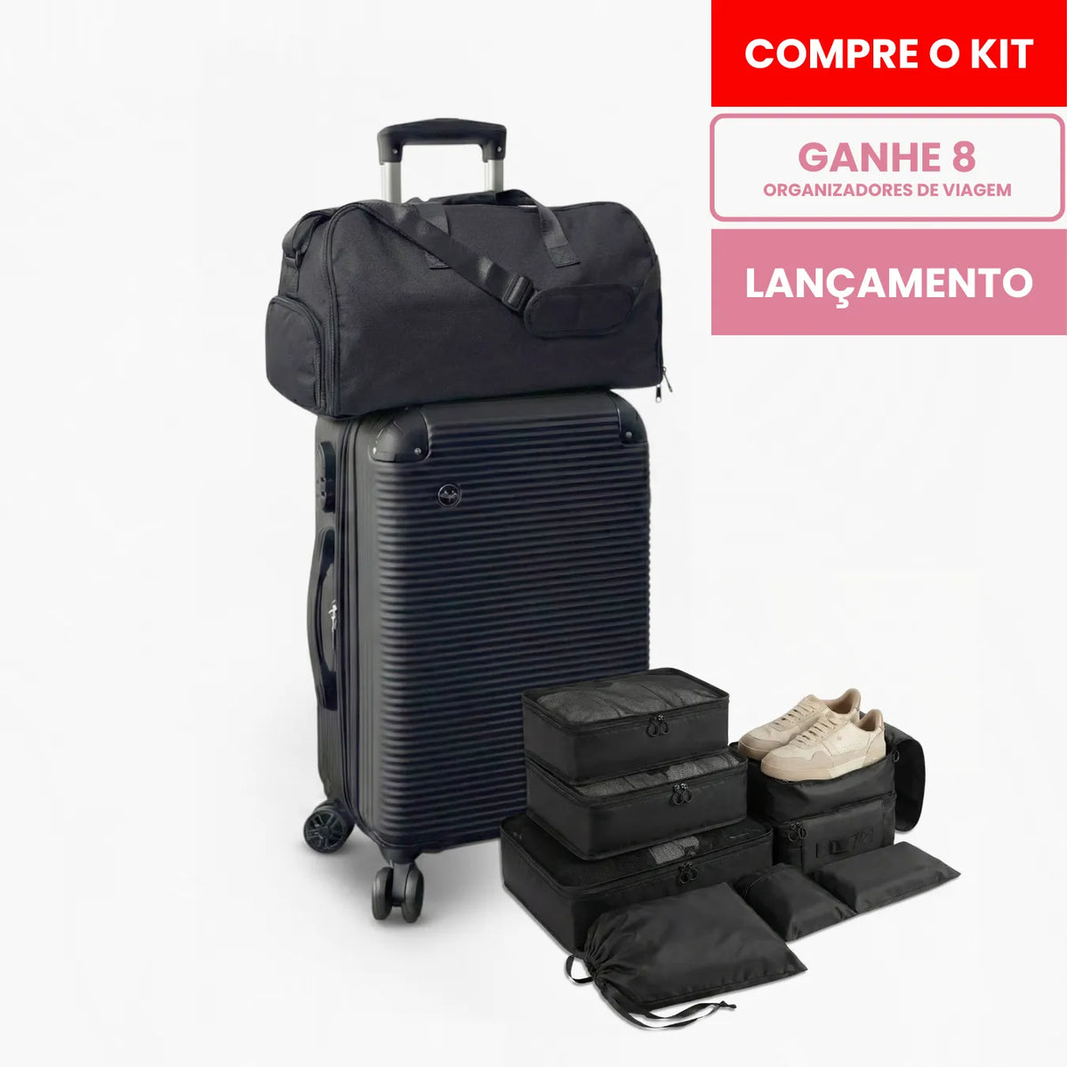 Mala Bordo 10kg 360° + Bolsa Dobrável 2em1 + Kit Organizador (Brinde)