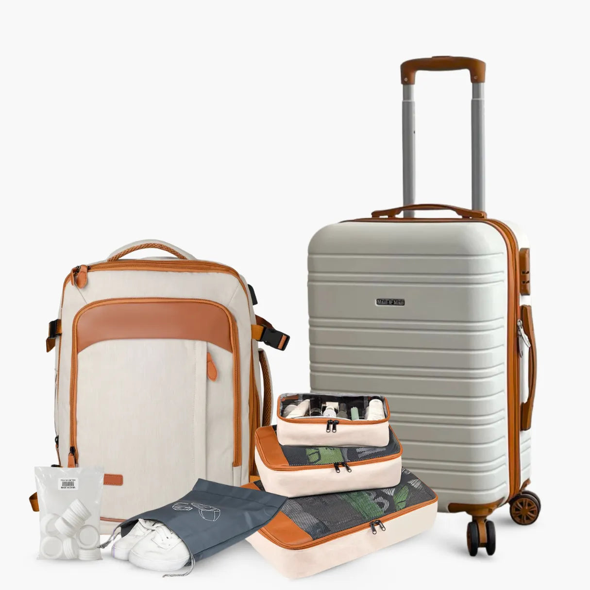 Kit Viagem Completa NovaTech™ (Mala 8 a 15 kg + Mochila + 4 Organizadores + Protetores)