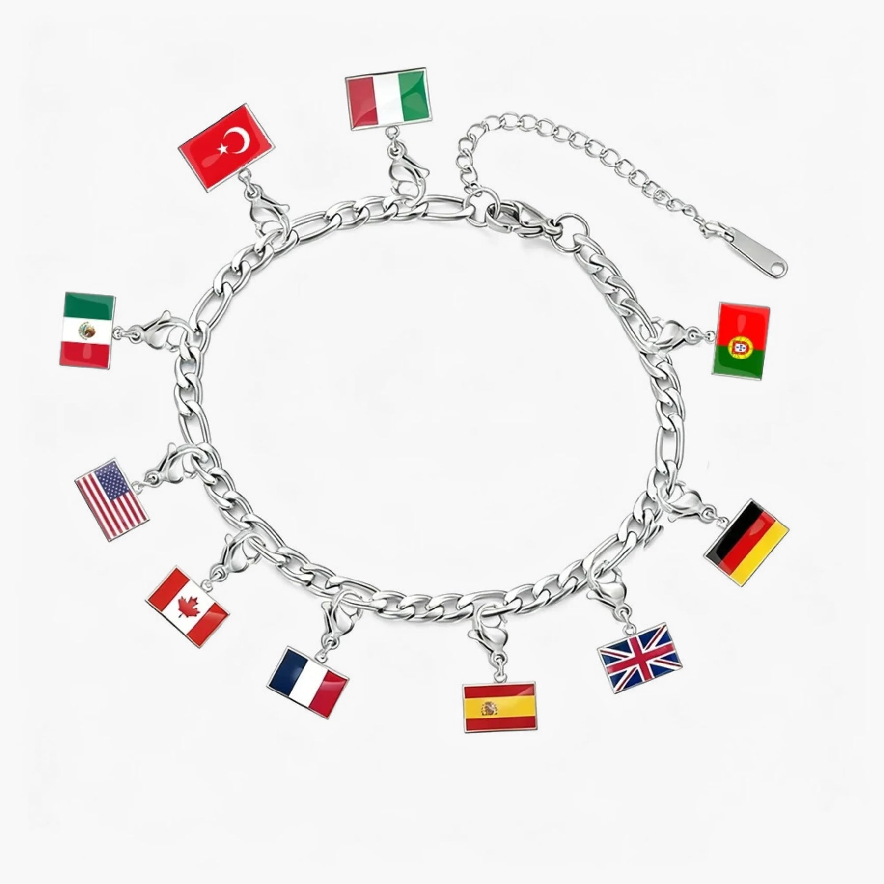 Pulseira de Berloques Viagem Bandeiras e Mapas