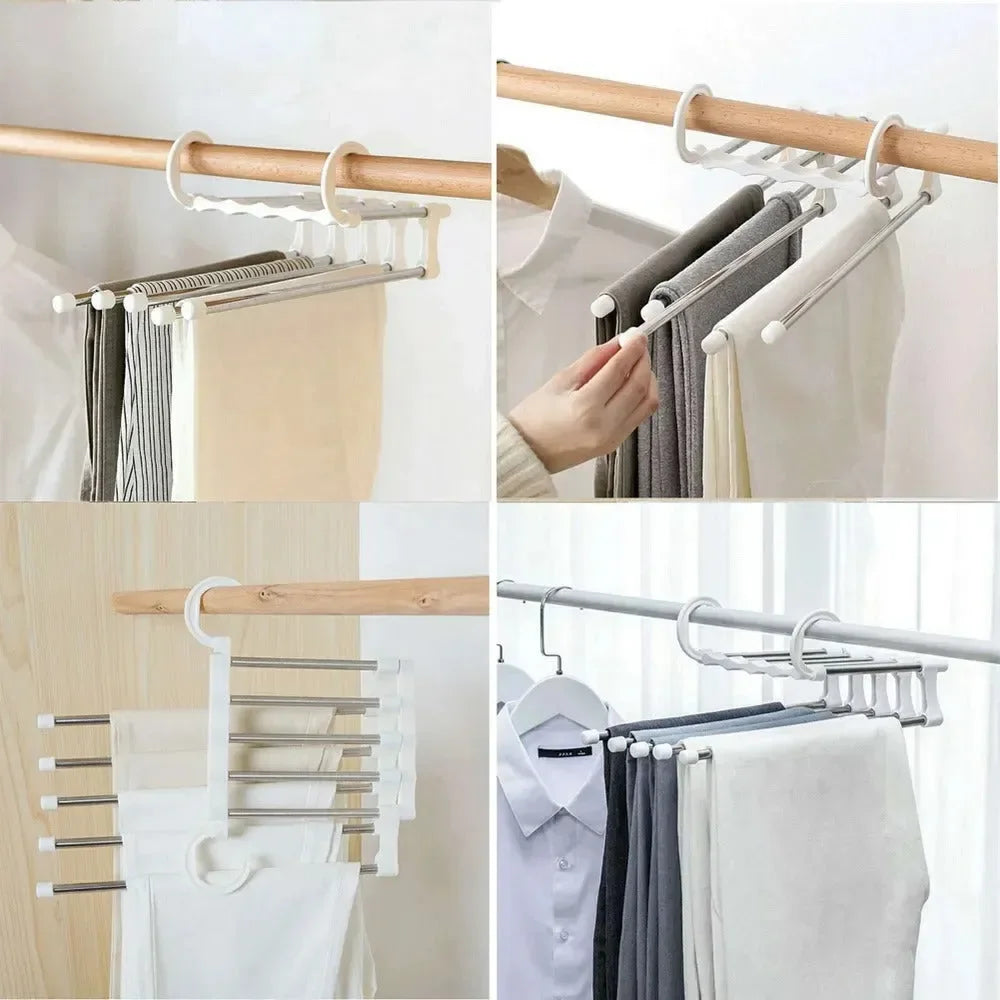 Cabide Dobrável 5 em 1 Aço Inoxidável Roupas Lisas e Desamassadas SpaceMagic™ - uniescolhas