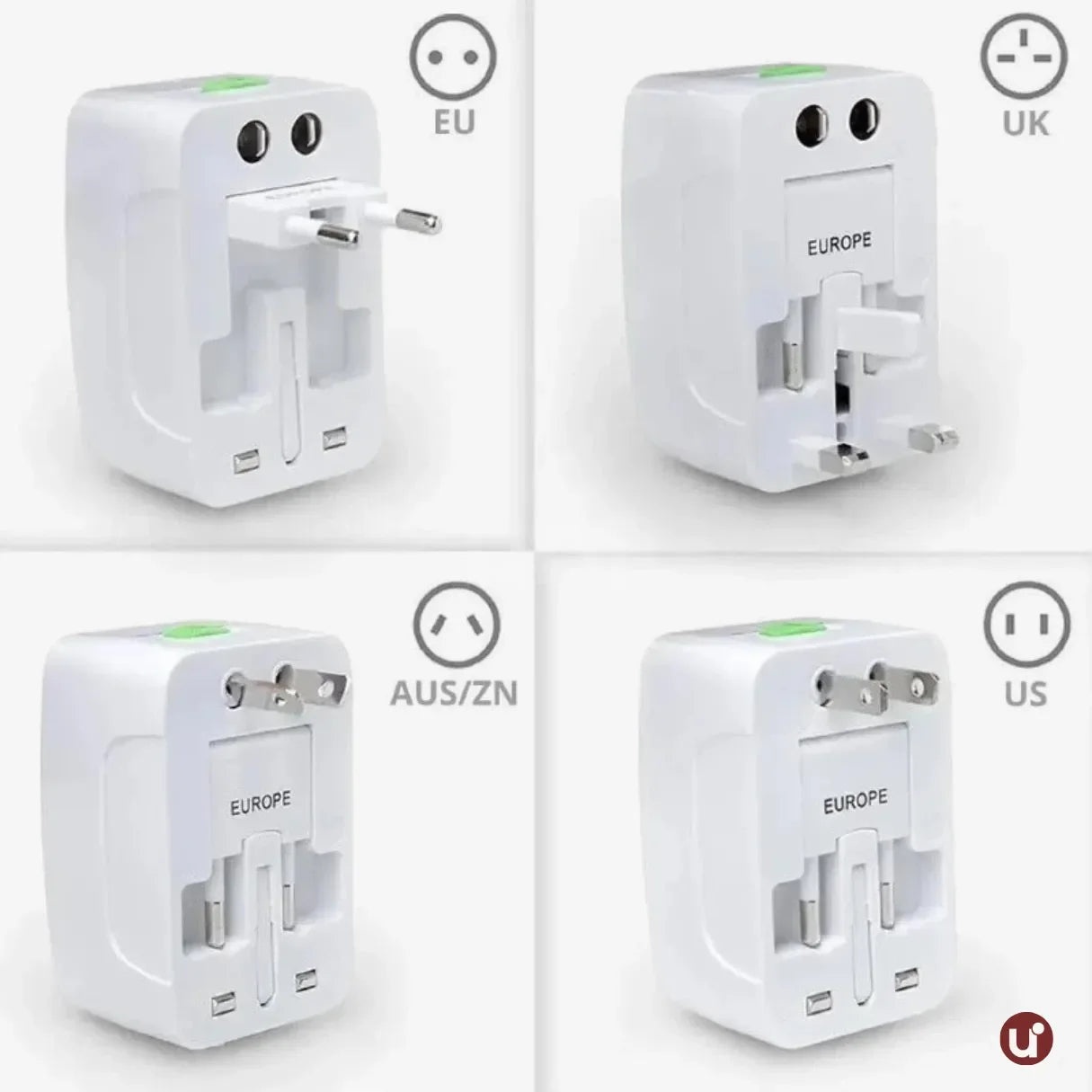 Adaptador de tomada internacional universal compacto, ideal para conectar e carregar eletrônicos com praticidade em viagens ao exterior.