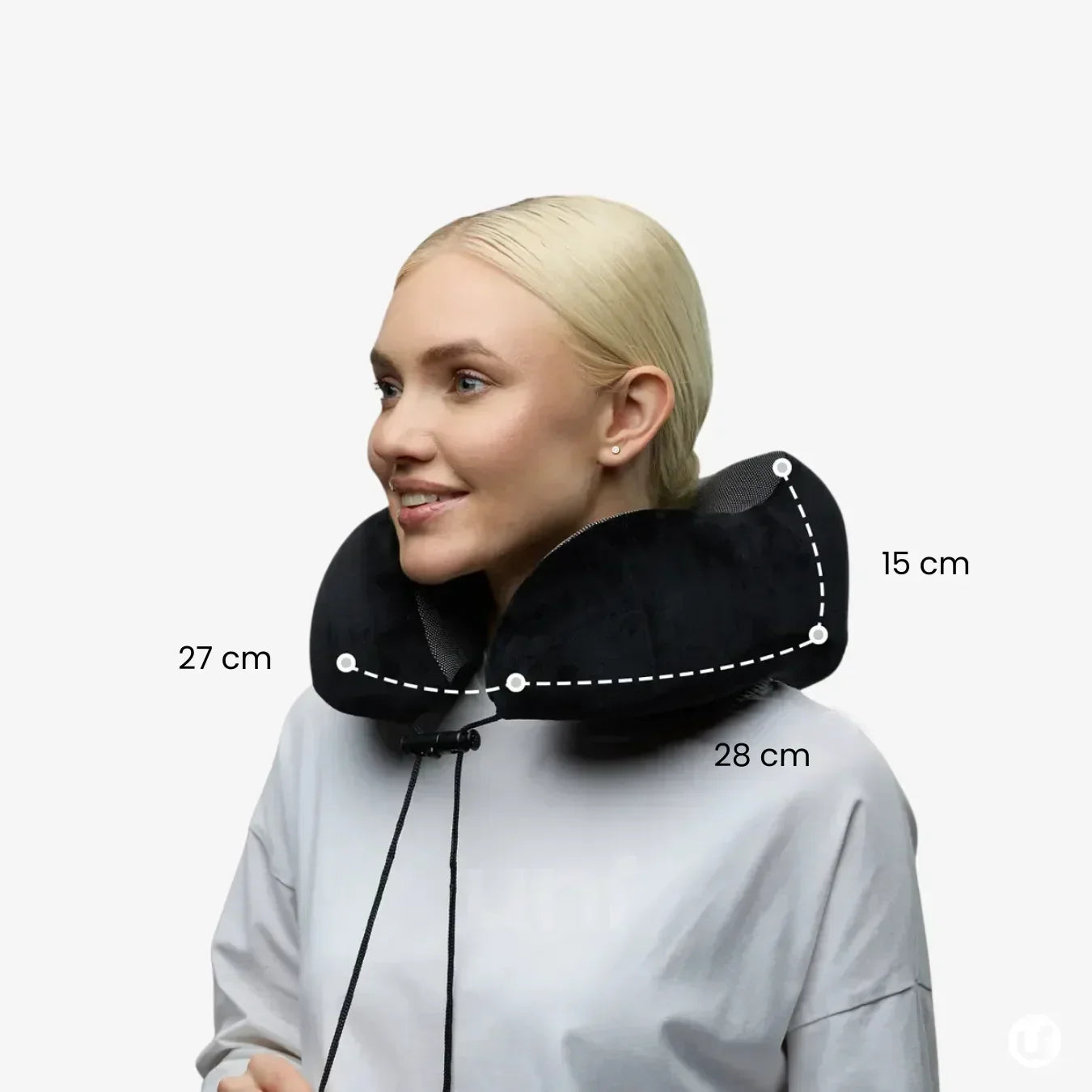 Almofada de viagem ergonômica para pescoço em formato de U, com capa aveludada premium, ideal para dormir com conforto em voos longos ou ônibus.