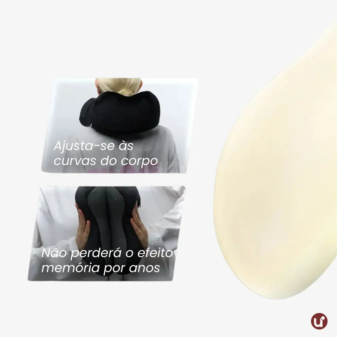 Almofada de viagem ergonômica para pescoço em formato de U, com capa aveludada premium, ideal para dormir com conforto em voos longos ou ônibus.