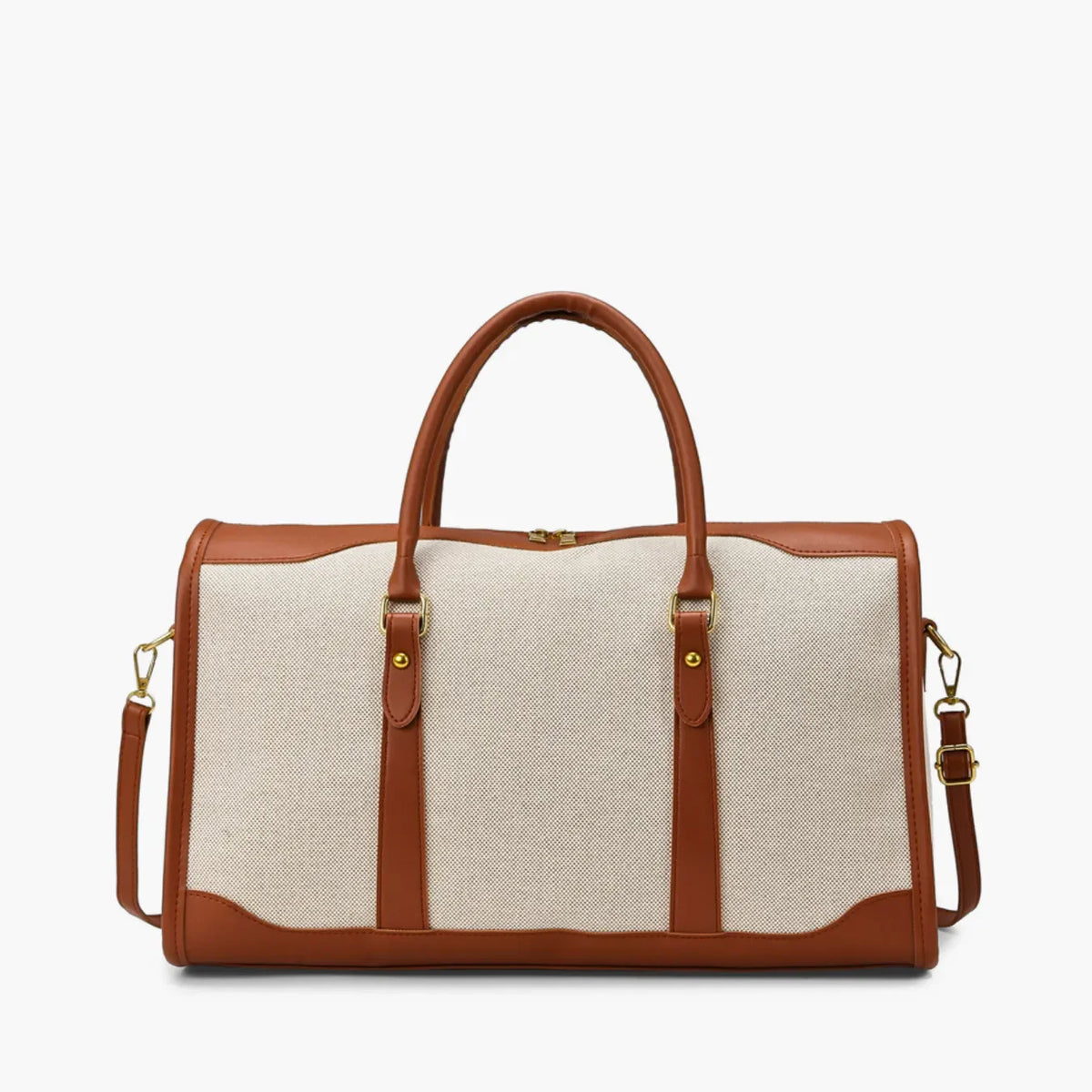 Bolsa de lona feminina Le Classique com alças de ombro e detalhes em couro sintético, com design elegante e versátil para o dia a dia e viagens curtas.