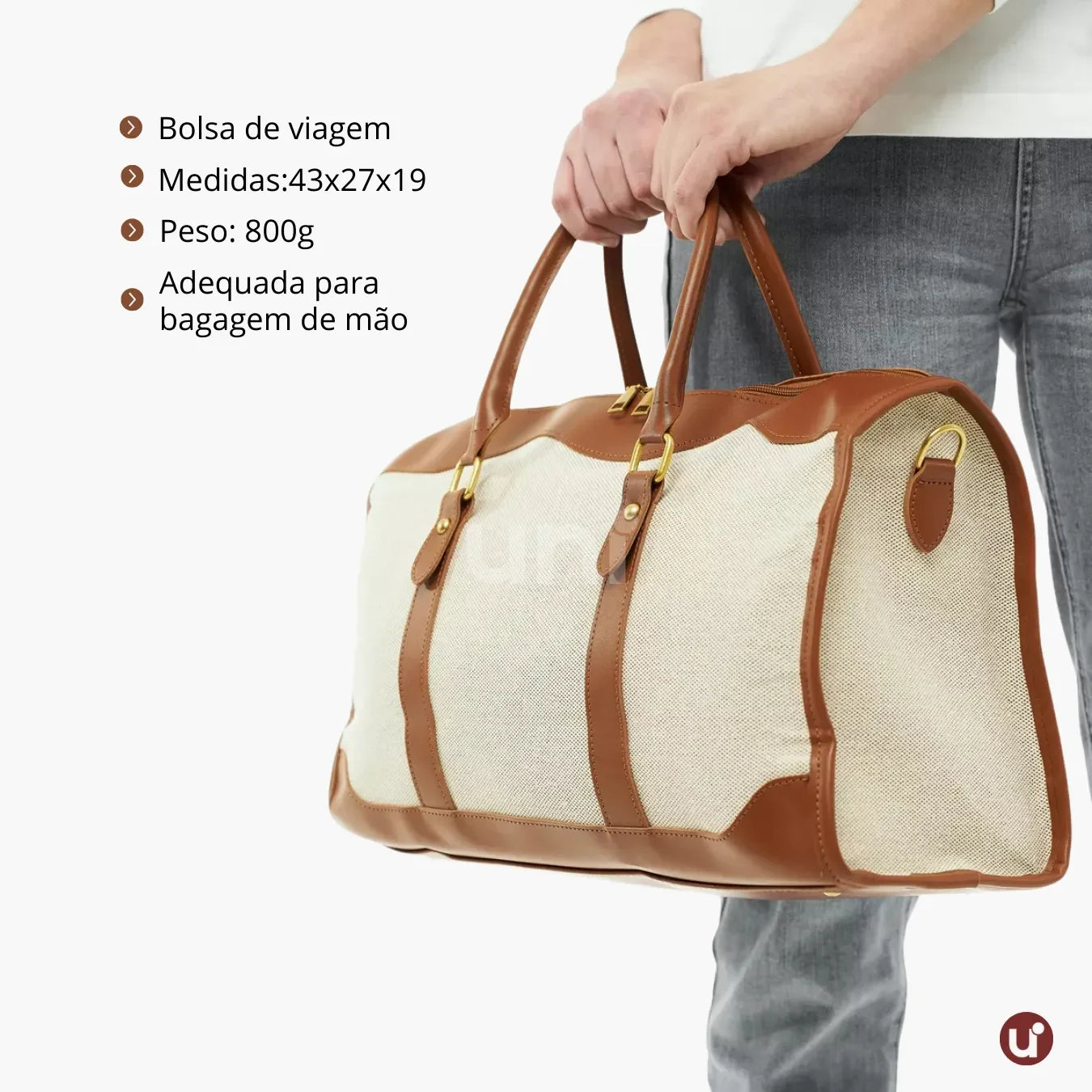 Bolsa de lona feminina Le Classique com alças de ombro e detalhes em couro sintético, com design elegante e versátil para o dia a dia e viagens curtas.
