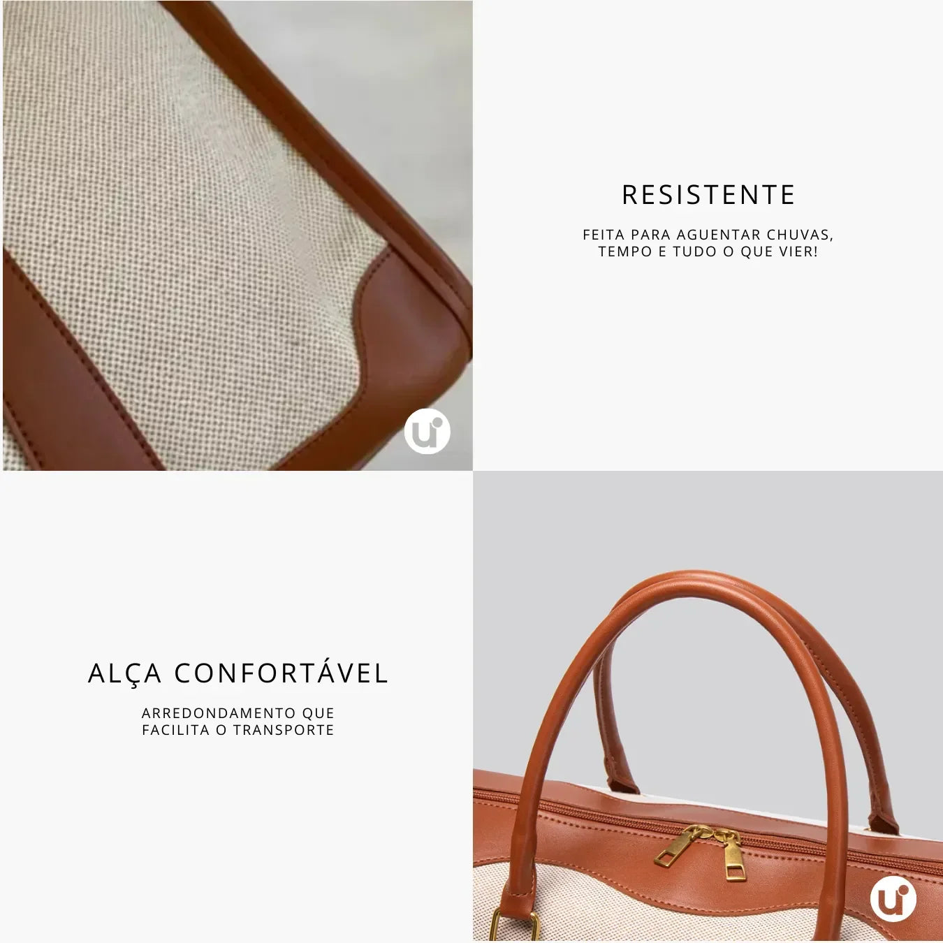 Bolsa de lona feminina Le Classique com alças de ombro e detalhes em couro sintético, com design elegante e versátil para o dia a dia e viagens curtas.