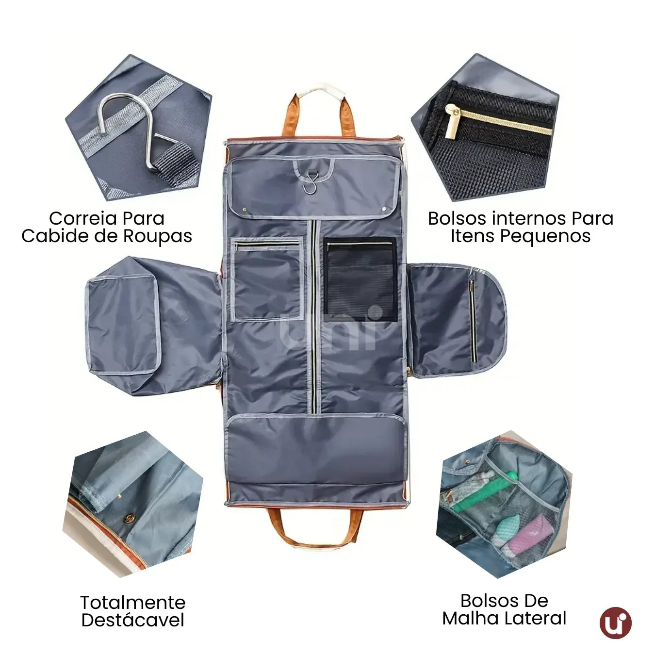 Bolsa de viagem Parisian fixada na alça de uma mala de rodinhas através do seu sistema traseiro, ideal para se locomover com as mãos livres no aeroporto.