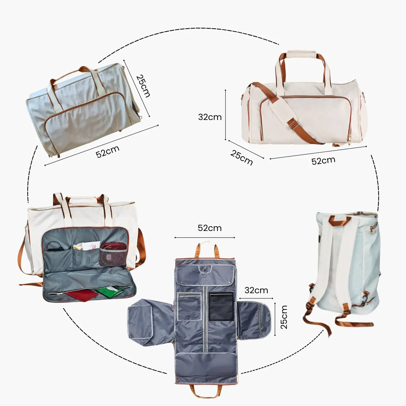 Bolsa de viagem Parisian fixada na alça de uma mala de rodinhas através do seu sistema traseiro, ideal para se locomover com as mãos livres no aeroporto.