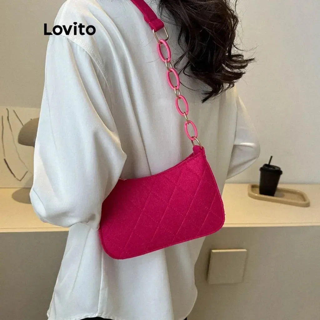 Bolsa de Ombro Hobo Estilo Minimalista com Alças de Cadeia Lovito™ - uniescolhas