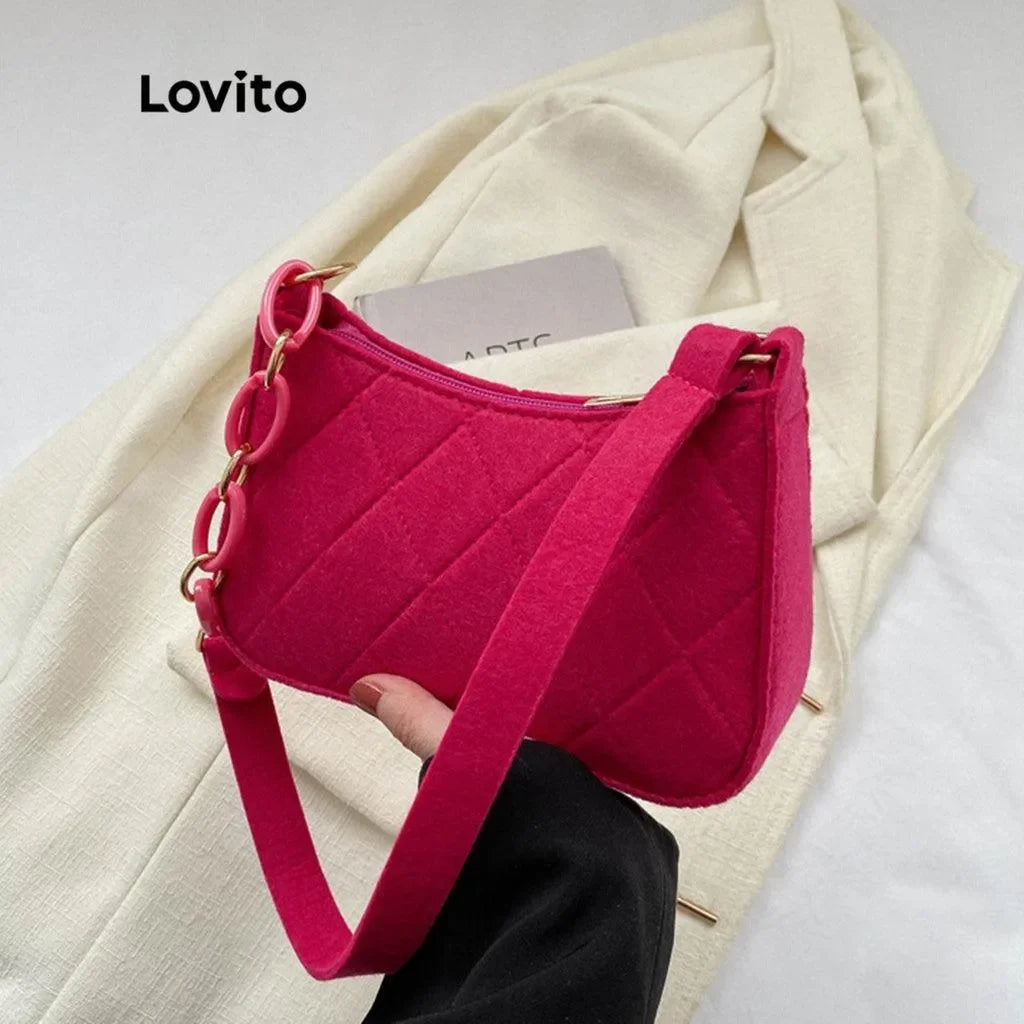 Bolsa de Ombro Hobo Estilo Minimalista com Alças de Cadeia Lovito™ - uniescolhas