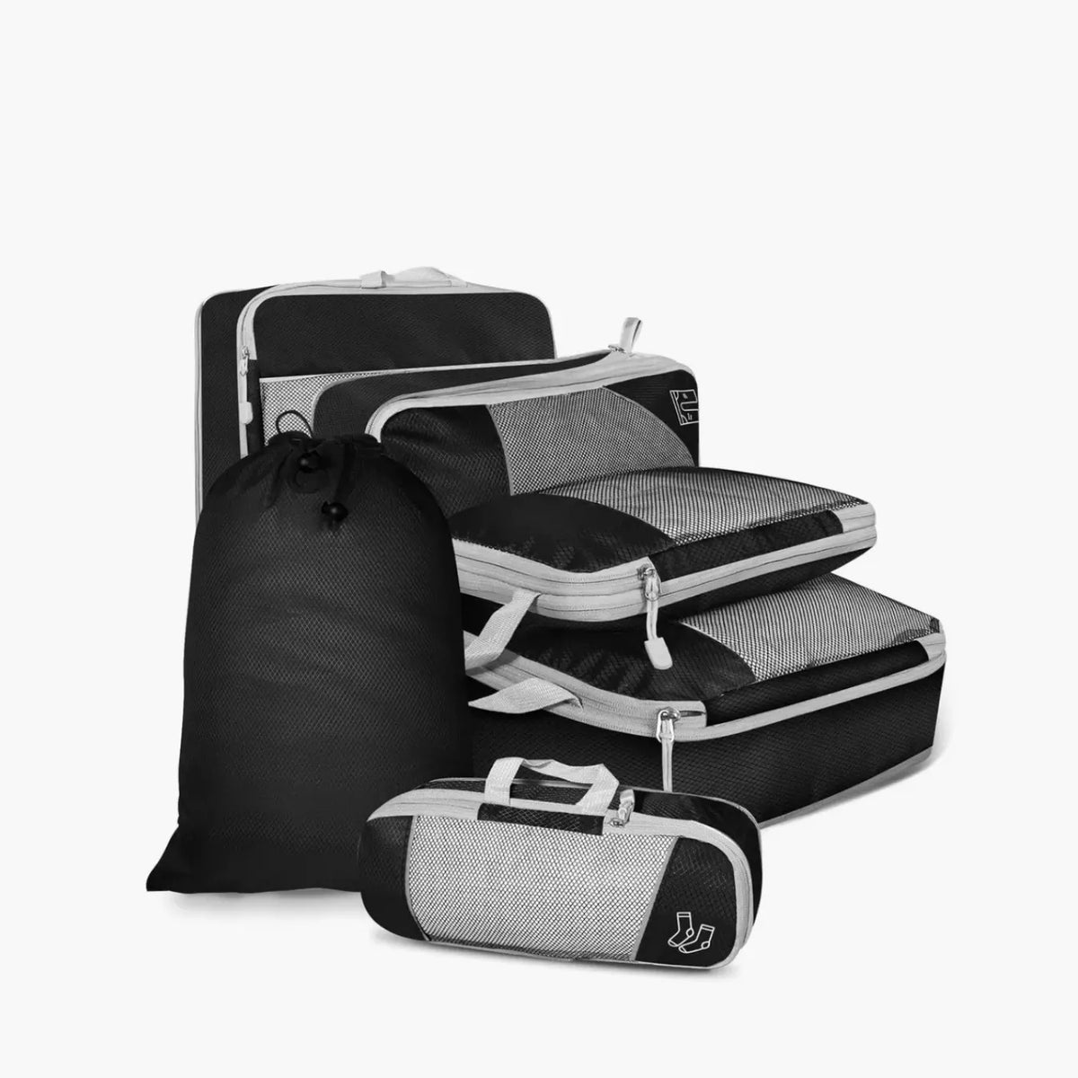 Kit organizador de mala de viagem UniEscolhas com 6 peças em nylon premium, ideal para manter a bagagem feminina perfeitamente arrumada e compacta.