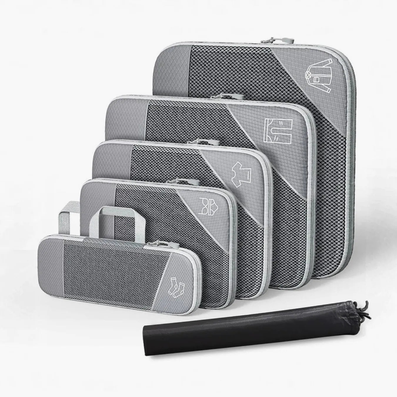 Kit organizador de mala de viagem UniEscolhas com 6 peças em nylon premium, ideal para manter a bagagem feminina perfeitamente arrumada e compacta.