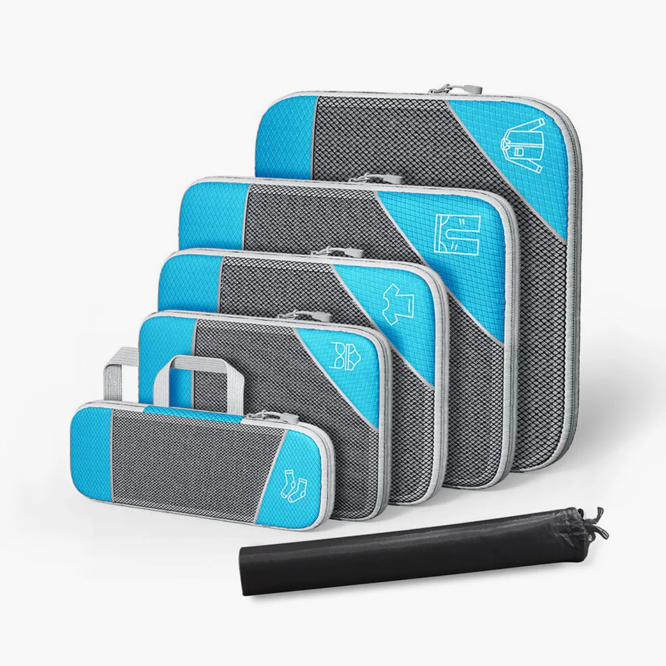 Kit organizador de mala de viagem UniEscolhas com 6 peças em nylon premium, ideal para manter a bagagem feminina perfeitamente arrumada e compacta.