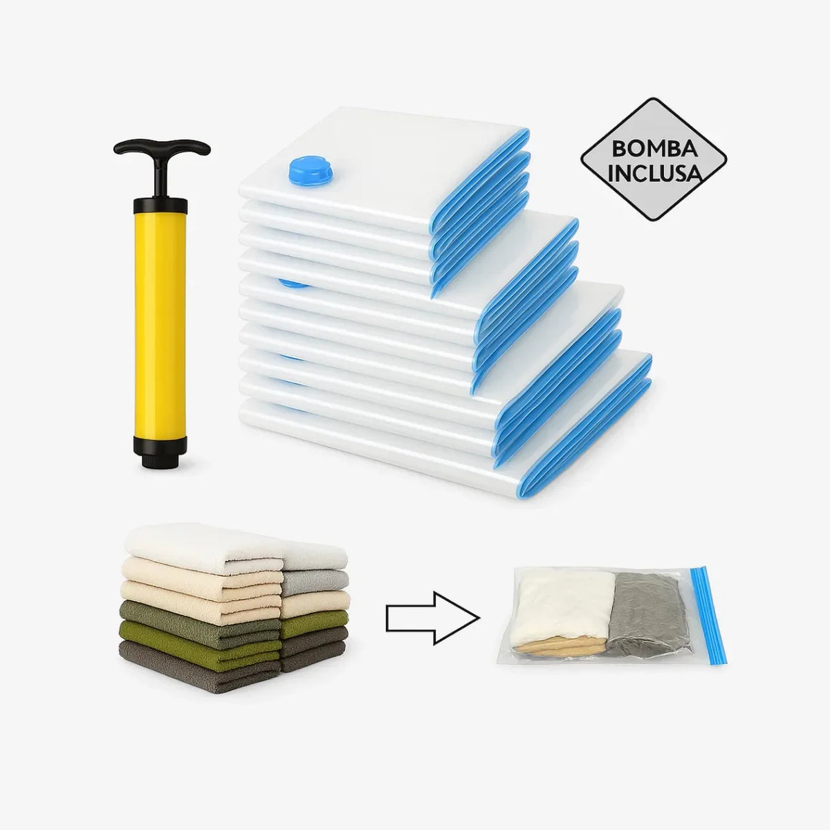 Kit Saco a Vácuo com Bomba para Roupas e Viagem Reutilizável VacuuPack™ - uniescolhas