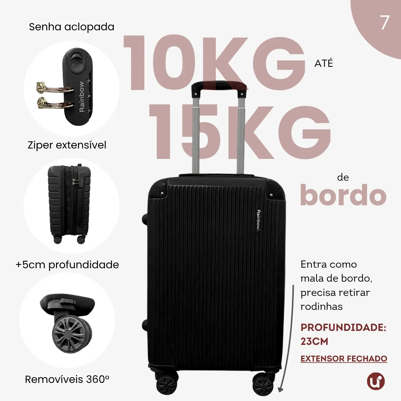 Mala de bordo rígida em ABS premium para viagem, com design elegante, ideal para levar na cabine e aprovada no padrão ANAC.
