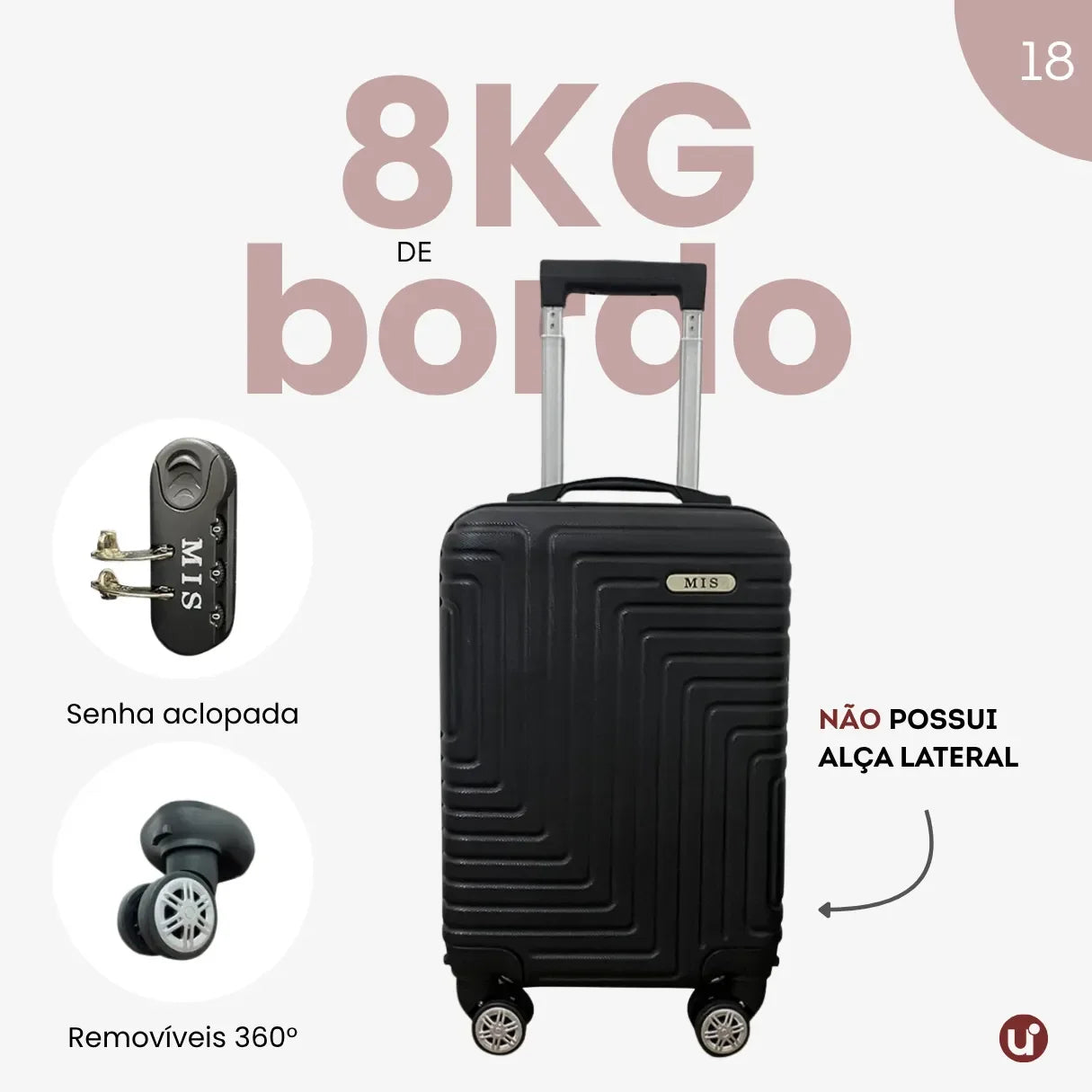 Mala de bordo rígida em ABS premium para viagem, com design elegante, ideal para levar na cabine e aprovada no padrão ANAC.