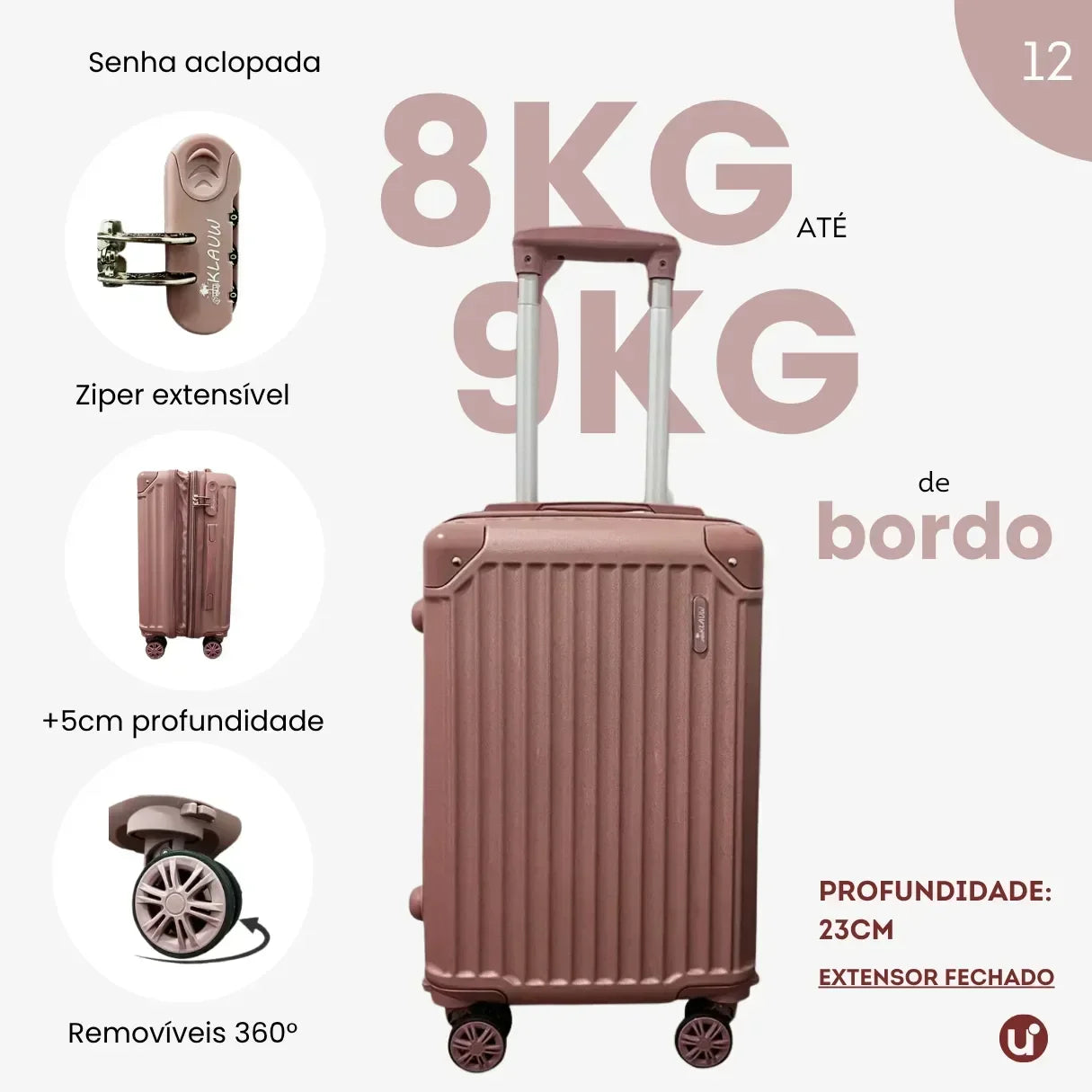 Mala de bordo rígida em ABS premium para viagem, com design elegante, ideal para levar na cabine e aprovada no padrão ANAC.