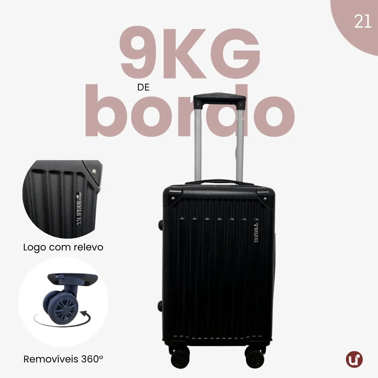 Mala de bordo rígida em ABS premium para viagem, com design elegante, ideal para levar na cabine e aprovada no padrão ANAC.