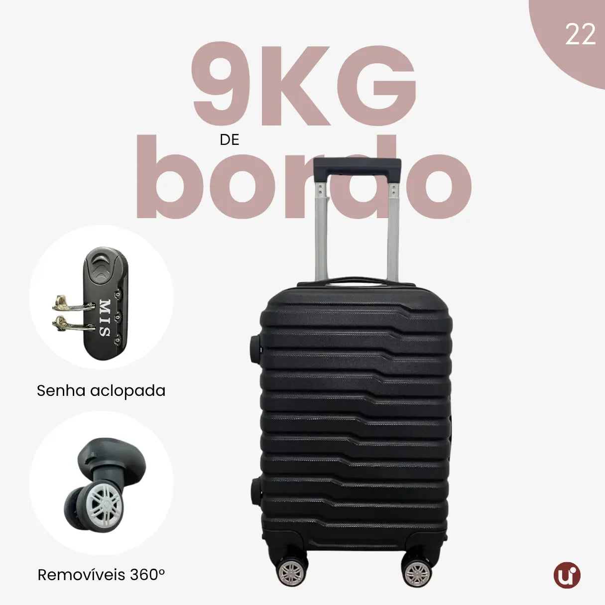 Mala de bordo rígida em ABS premium para viagem, com design elegante, ideal para levar na cabine e aprovada no padrão ANAC.