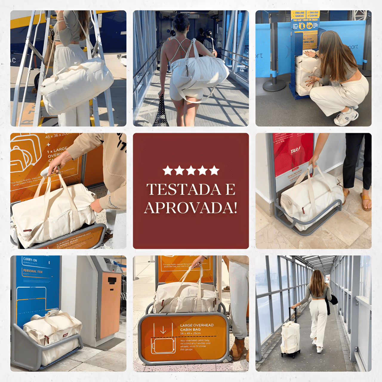 Mala dobrável de bordo MegaBag 2.0 em tecido Oxford impermeável, com rodinhas 360 graus e alça telescópica, ideal para não despachar bagagem.