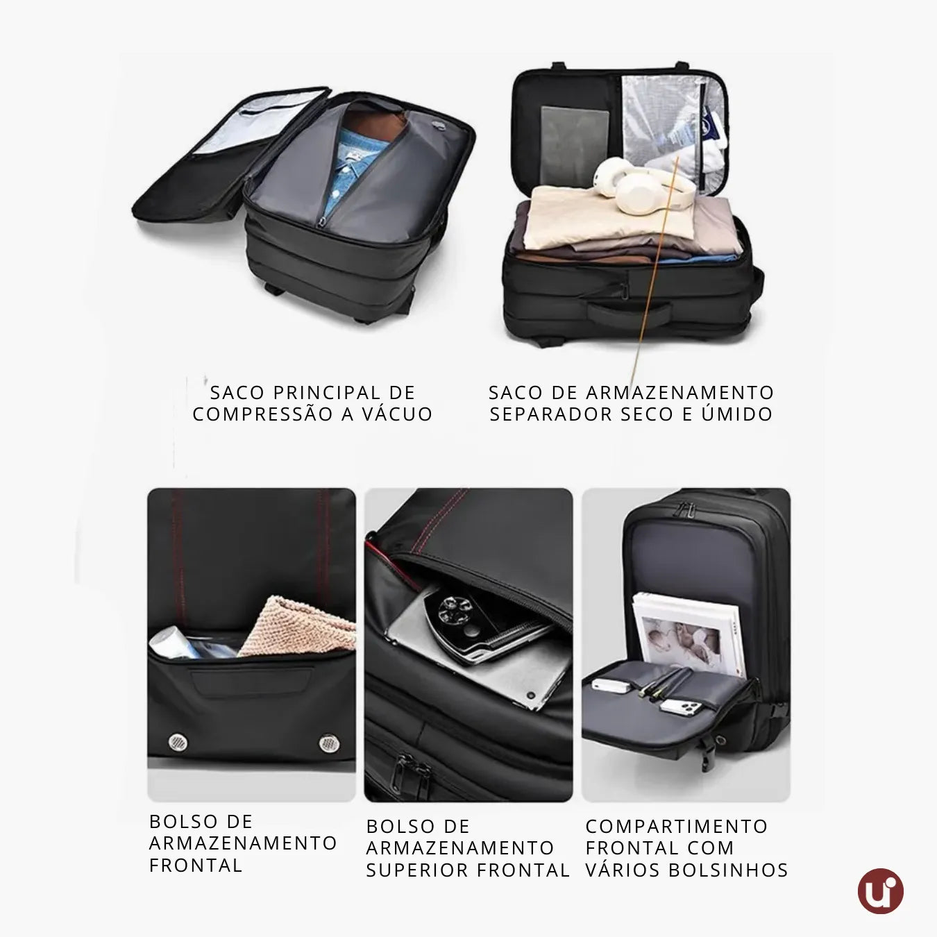 Mochila de viagem feminina AirBag Pack de 60 litros em tecido Oxford impermeável, com sistema a vácuo integrado, ideal para evitar taxas de bagagem.
