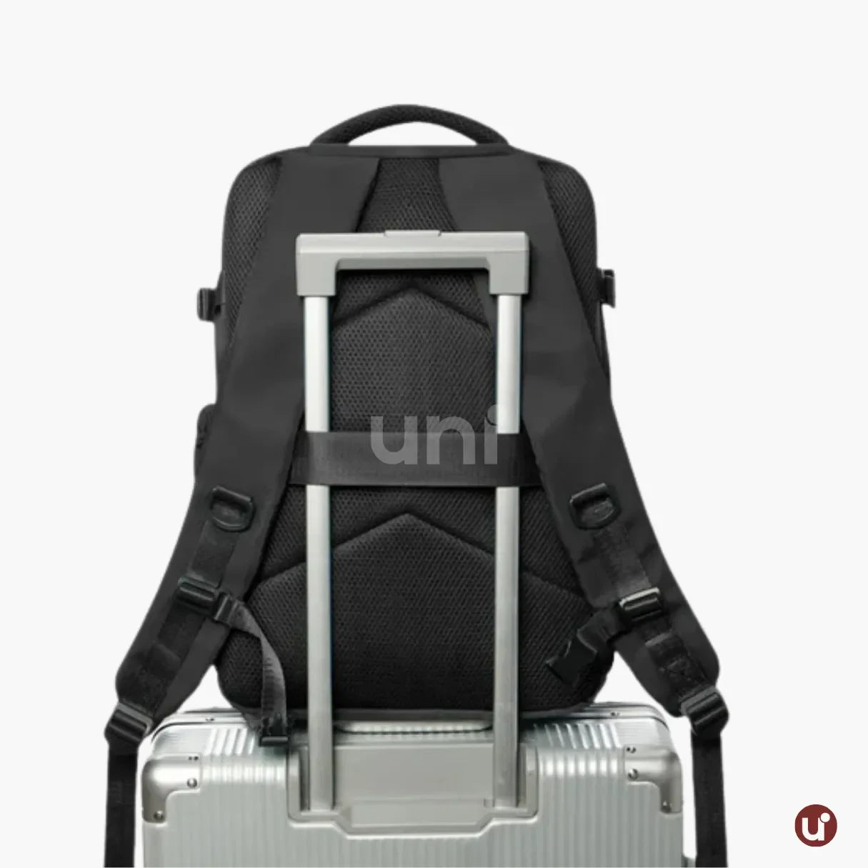 Mochila de viagem feminina e masculina a vácuo Nova BellaJourney em nylon premium, com design moderno e tamanho exato para não pagar taxa de bagagem de mão.