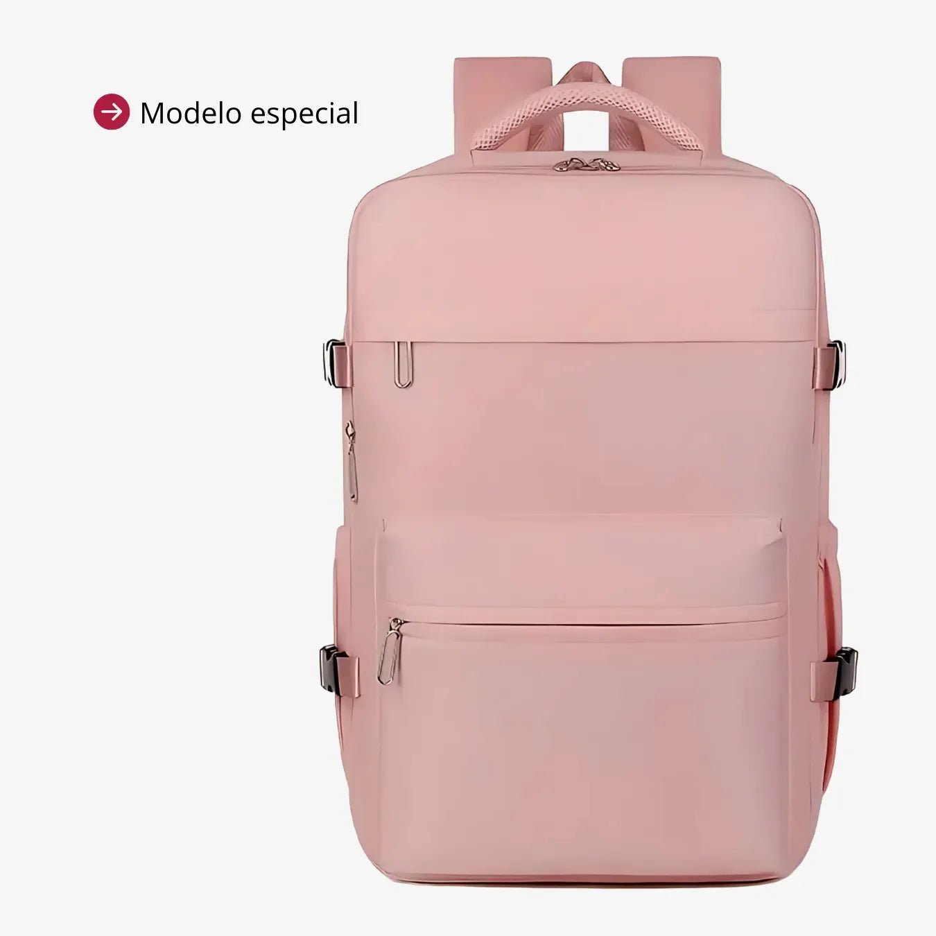 Mochila de viagem feminina e masculina a vácuo Nova BellaJourney em nylon premium, com design moderno e tamanho exato para não pagar taxa de bagagem de mão.