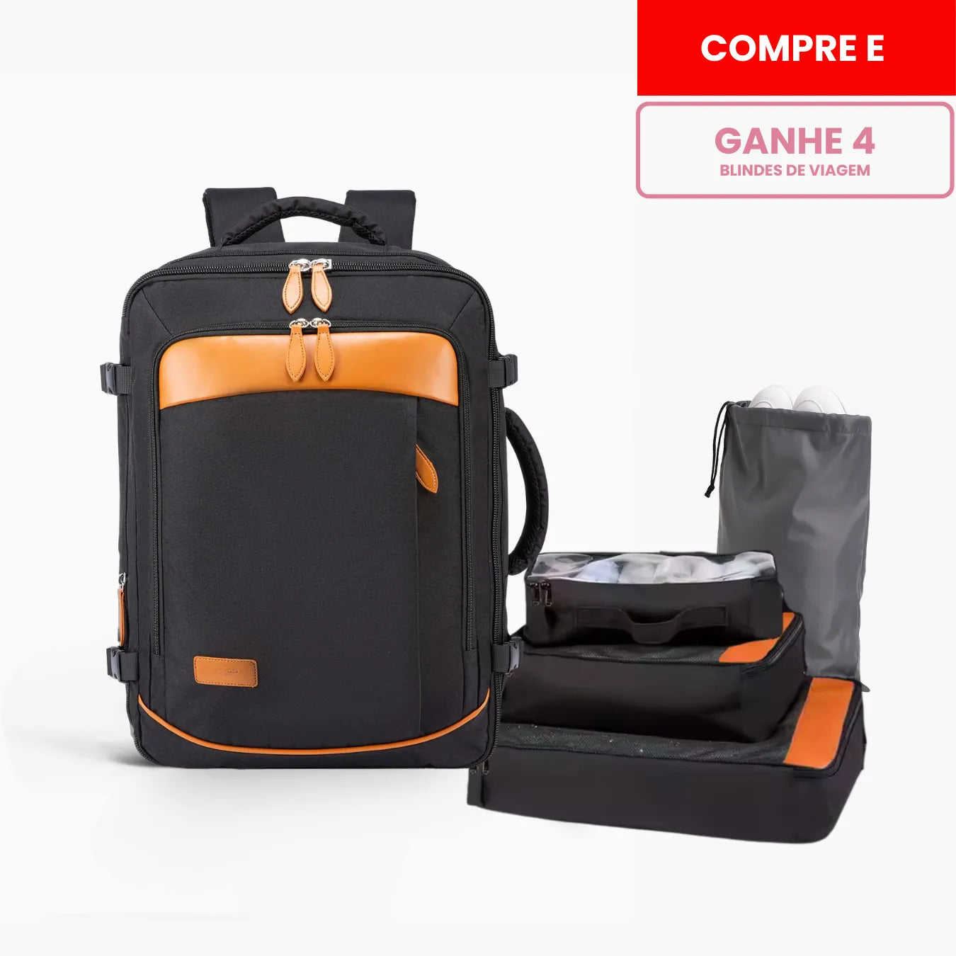 Mochila de viagem NovaTech expansível até 40 litros, com design vintage contemporâneo, ideal para levar na cabine do avião como item pessoal sem pagar taxas.