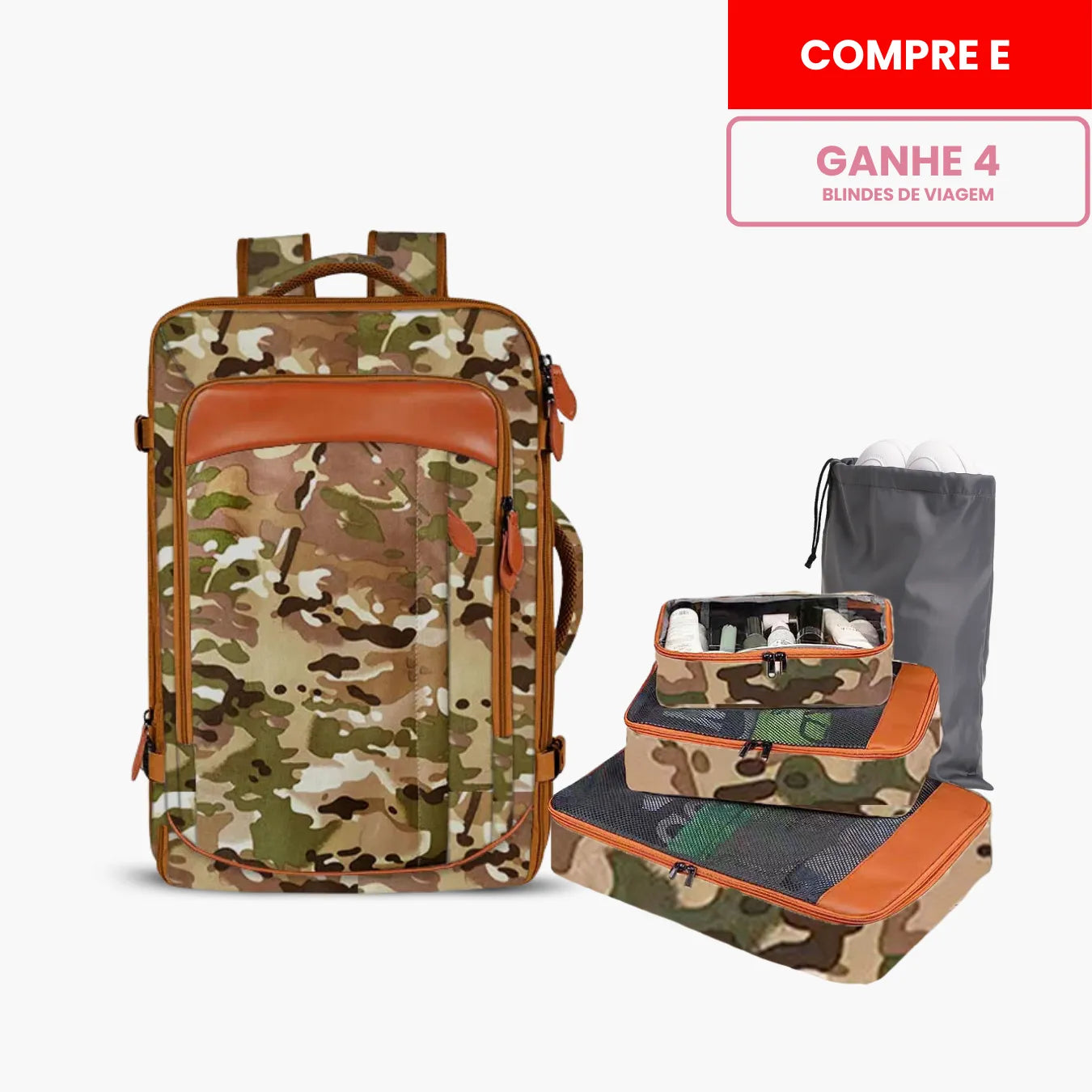 Mochila de viagem NovaTech expansível até 40 litros, com design vintage contemporâneo, ideal para levar na cabine do avião como item pessoal sem pagar taxas.