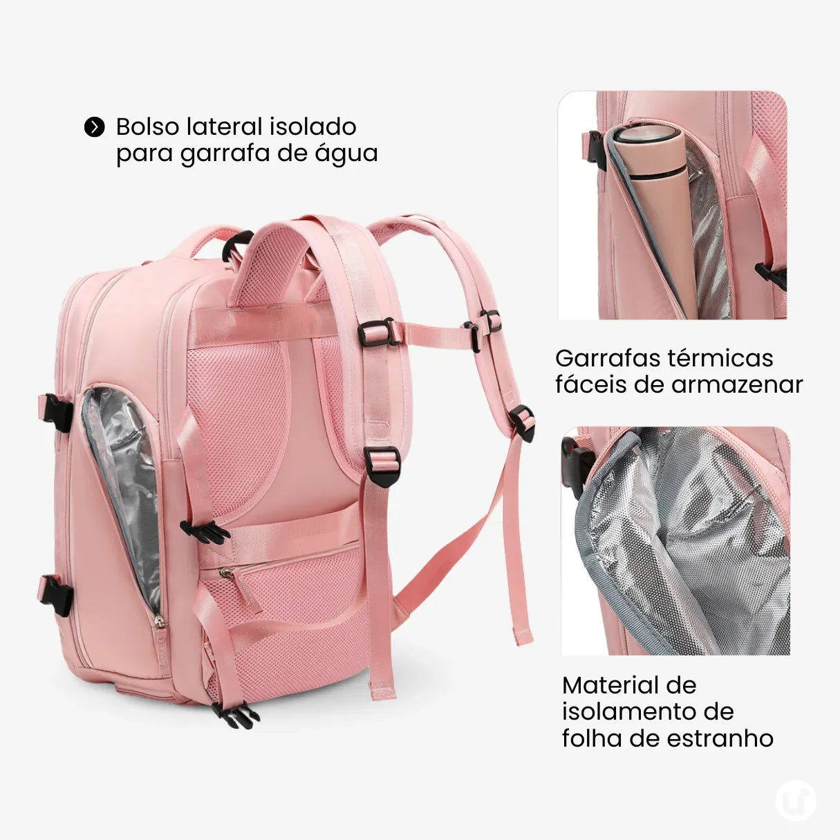 Mochila de viagem feminina BagTravel de 35 litros impermeável, com design moderno e tamanho perfeito para levar como bagagem de mão no avião.