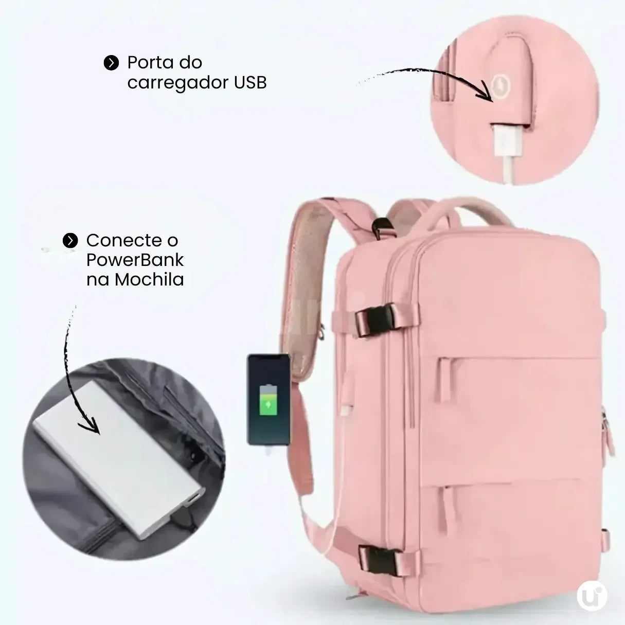 Mochila de viagem feminina BagTravel de 35 litros impermeável, com design moderno e tamanho perfeito para levar como bagagem de mão no avião.