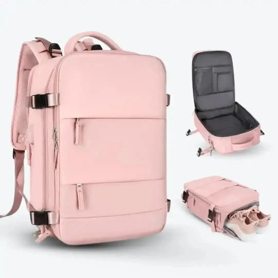 Mochila de viagem feminina BagTravel de 35 litros impermeável, com design moderno e tamanho perfeito para levar como bagagem de mão no avião.