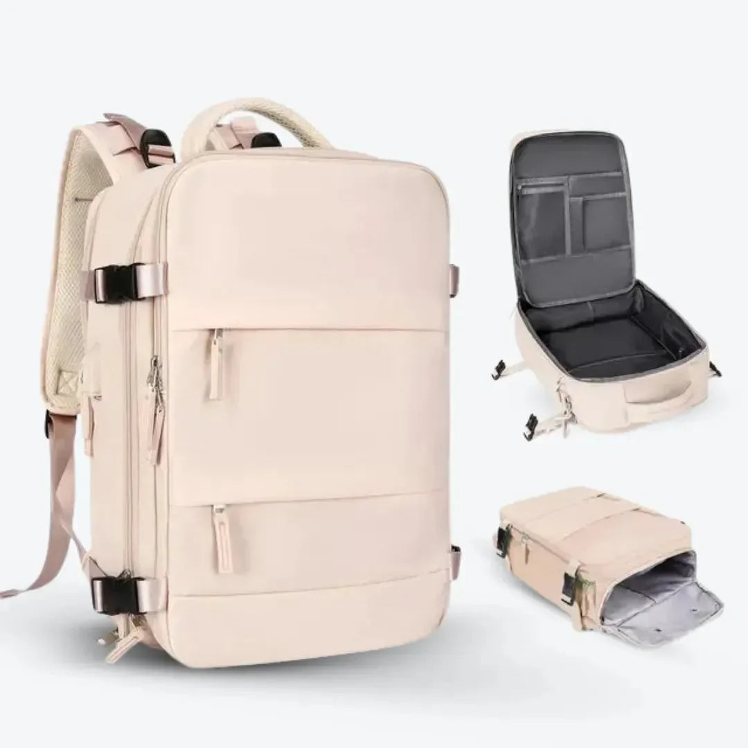 Mochila de viagem feminina BagTravel de 35 litros impermeável, com design moderno e tamanho perfeito para levar como bagagem de mão no avião.