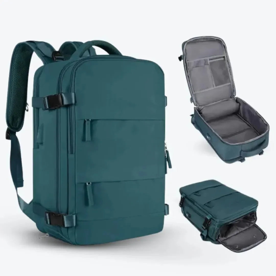 Mochila de viagem feminina BagTravel de 35 litros impermeável, com design moderno e tamanho perfeito para levar como bagagem de mão no avião.