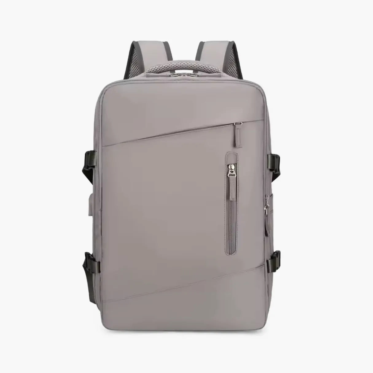 Mochila de viagem feminina TravelMax de 40 litros em nylon impermeável, com design moderno e tamanho ideal para ser usada como bagagem de mão no avião.