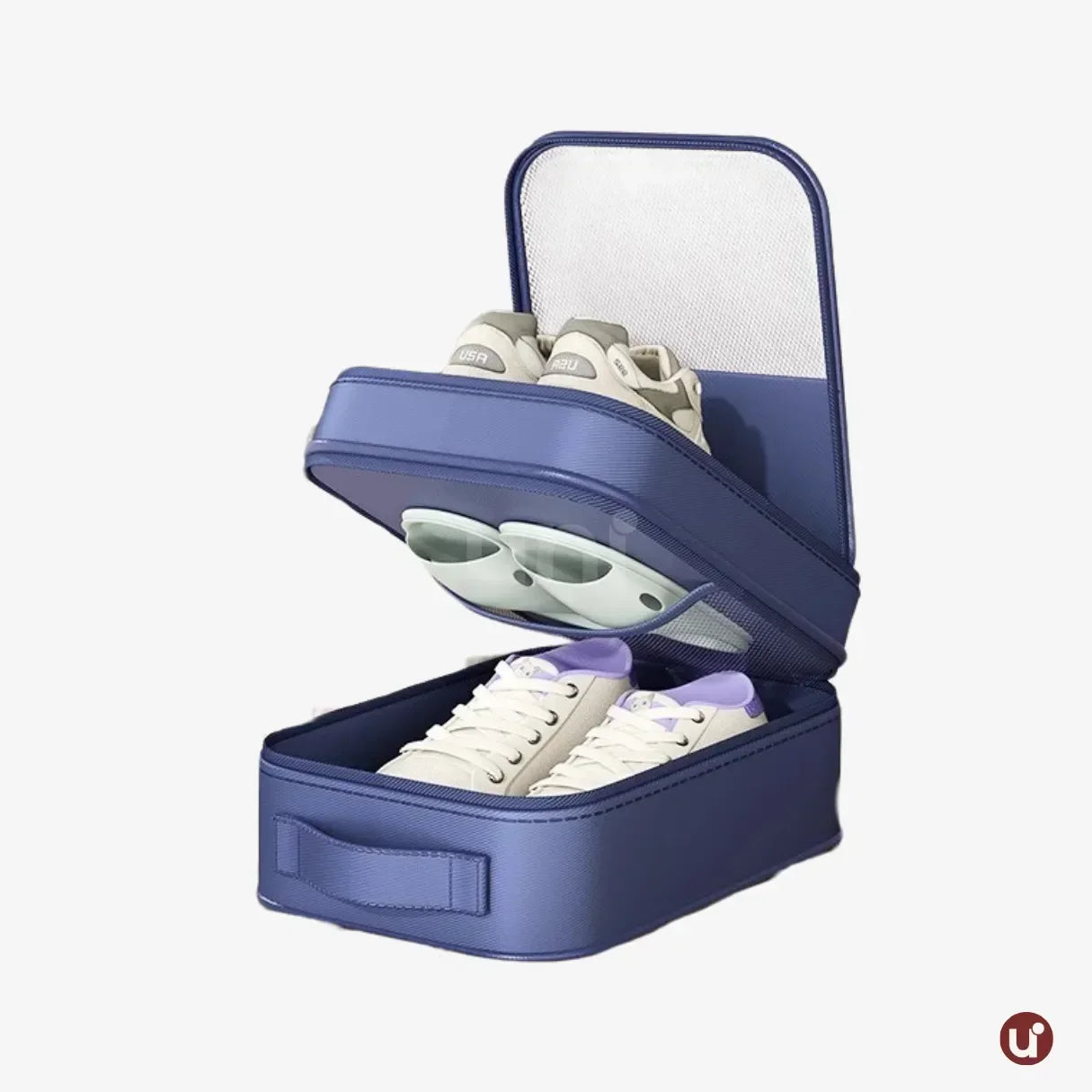 Organizador de sapatos de viagem impermeável da UniEscolhas, com design elegante em tecido Oxford premium, ideal para proteger calçados dentro da mala.
