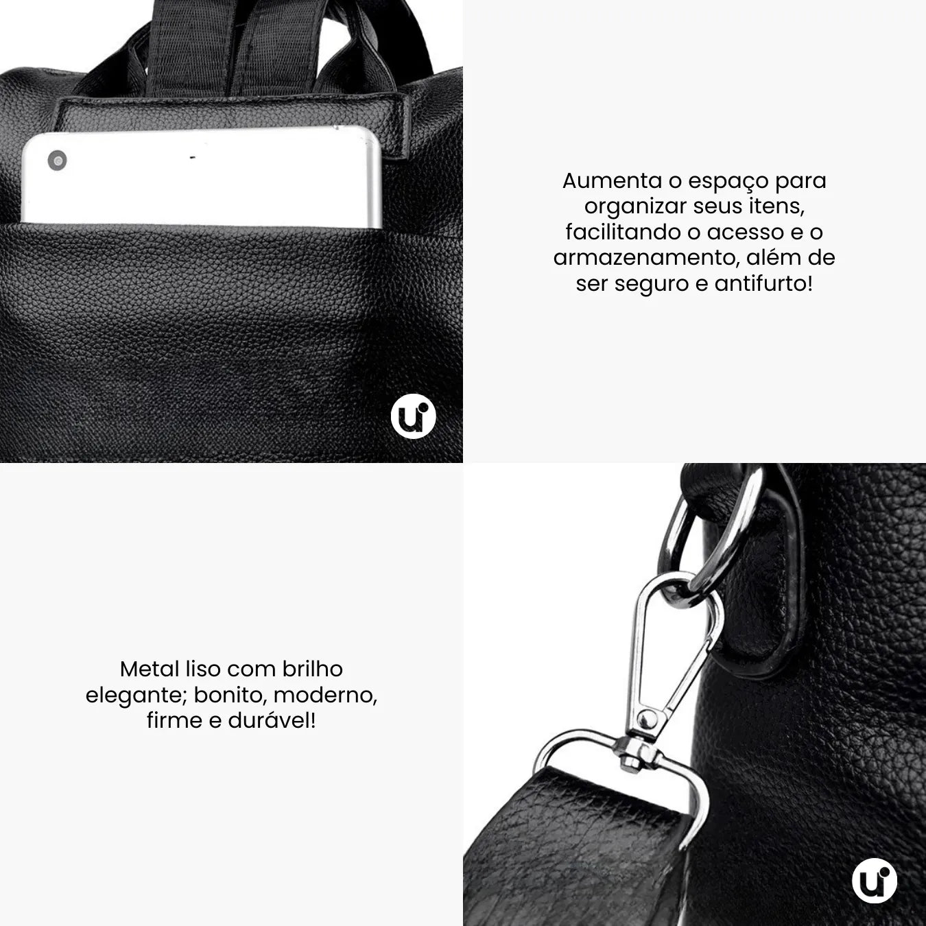 Mochila Feminina Antifurto Shiny Diary 2026 Couro Premium Impermeável 3 em 1