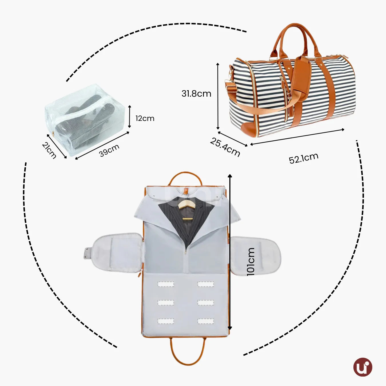 Mala de Mão Listrada Espaçosa Dobrável 60L Roller JetSetFemme™