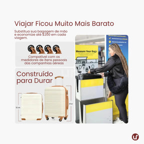 Kit Mala de Bordo 10kg Rodas Removíveis ANAC + Bolsa e Nécessaire