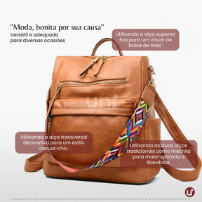 Mochila Feminina Antifurto Shiny Diary 2026 Couro Premium Impermeável 3 em 1