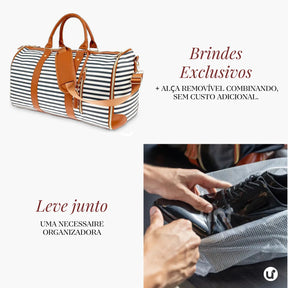 Mala de Mão Listrada Espaçosa Dobrável 60L Roller JetSetFemme™