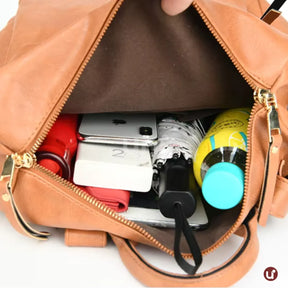 Mochila Feminina Antifurto Shiny Diary 2026 Couro Premium Impermeável 3 em 1