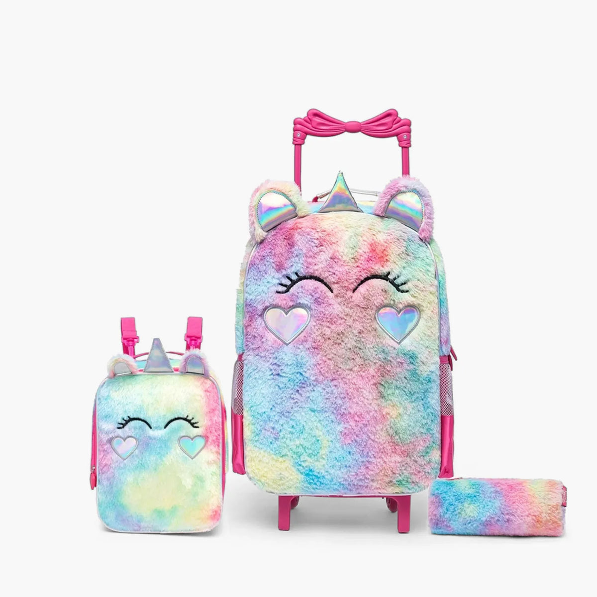 Mochila de Rodinha Infantil Unicórnio Pelúcia Kit Escolar com Lancheira e Estojo SPECTOR