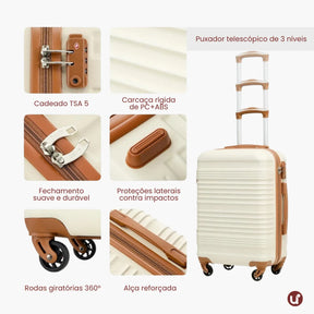 Kit Mala de Bordo 10kg Rodas Removíveis ANAC + Bolsa e Nécessaire