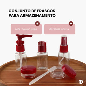 Kit Viagem 5 a 8 Peças Frascos Silicone Antivazamento + Necessaire