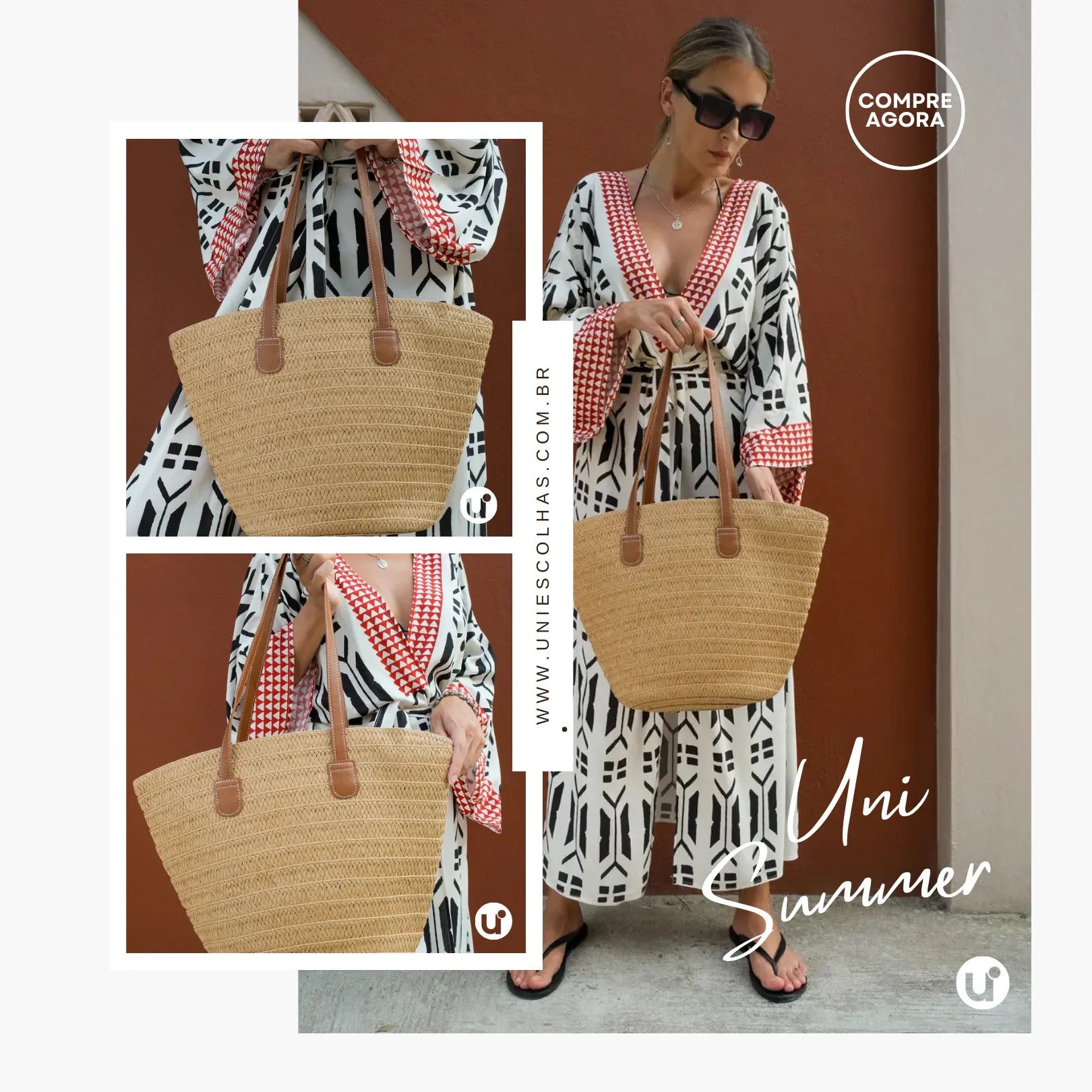 Bolsa de Praia com Zíper e Forro Interno – Espaçosa e Elegante