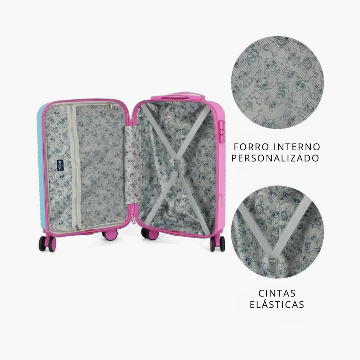 Mala de Bordo Infantil Stitch & Angel ABS Dupla Face 360° – Duas Estampas em Uma