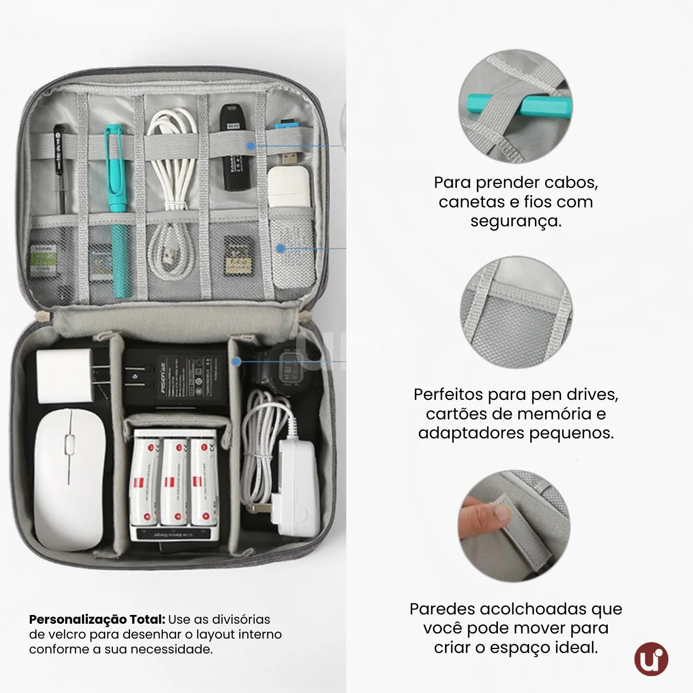 Organizador de Cabos e Carregadores para Viagem Impermeável