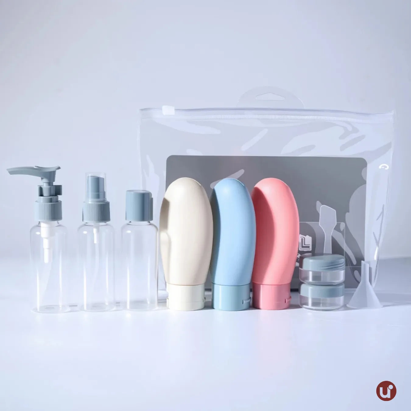 Kit Viagem 5 a 8 Peças Frascos Silicone Antivazamento + Necessaire